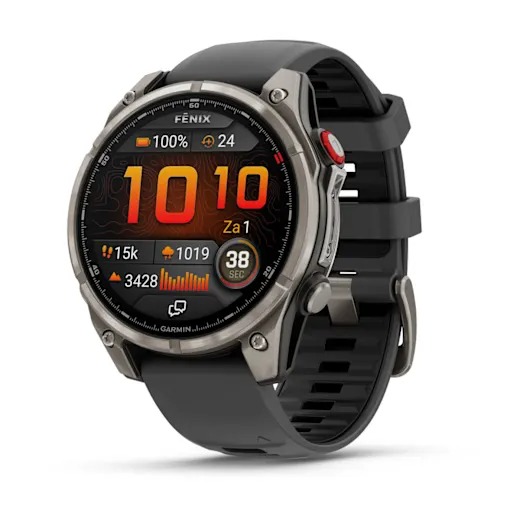 Garmin fenix 8 pro 47mm AMOLED Sapphire titanium met graphite/zwarte siliconen band