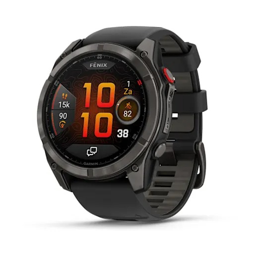 Garmin fenix 8 pro 51mm AMOLED Sapphire Carbon grey DLC-titanium met zwarte/pebble grey siliconen band
